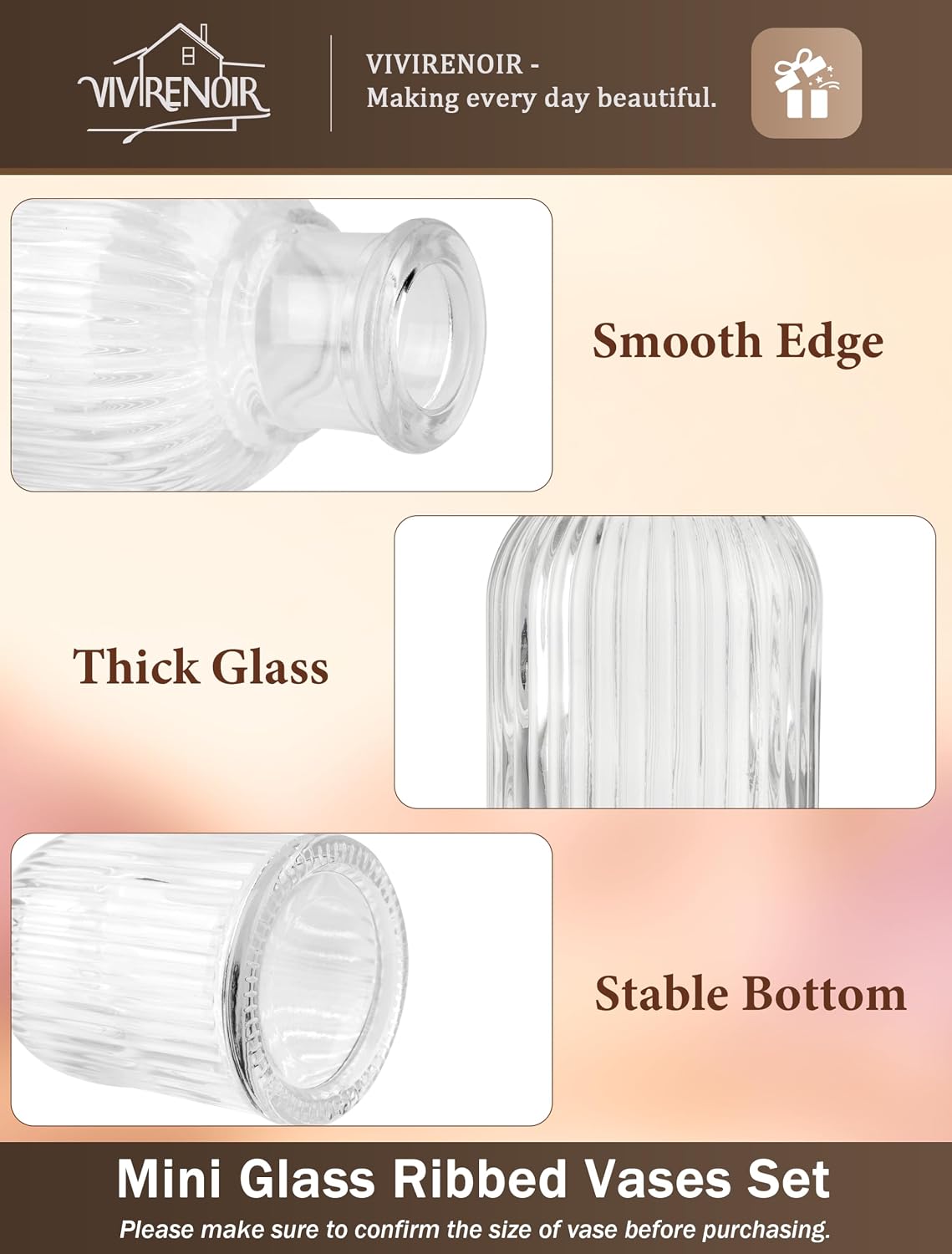 Glass Bud Vases Set of 24, Small Flower Vase in Bulk, Clear Mini Ribbed VaseS for Centerpieces, Modern Wedding Reception Table Decorations