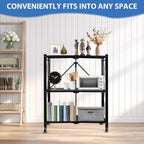 3-Tier Foldable Storage Shelf with Wheels, Metal Collapsible Shelving Unit, Rolling Utility Cart for Kitchen Pantry Closet Office, Pre-Assembled Storage Rack Organizer