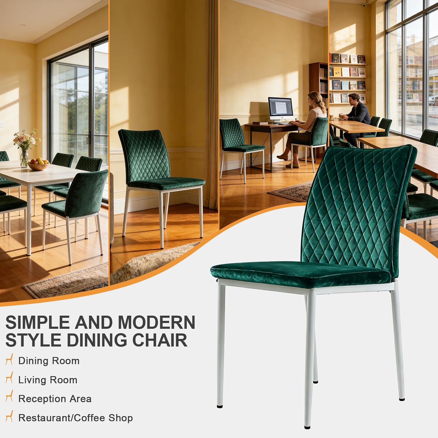 Lightdot Dining Chairs Set of 2, Accent Parsons Diner Chair Upholstered Fabric Stylish Kitchen Chairs with Metal Legs and Padded Seat for Dining Room, Vanity, Living Room, Bedroom Office,Green