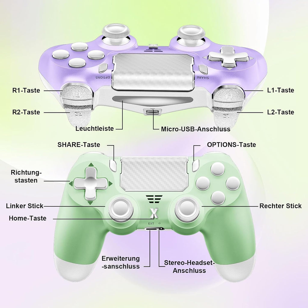 Puiseno Wireless Controller for PS-4, Dual Vibration Game Joystick/Motion Sensing/Touchpad/Speaker/3.5mm Audio Jack Headphone, Upgraded Six-Axis Sensor, Compatible with PS4/Slim/Pro Console/PC (green+purple)