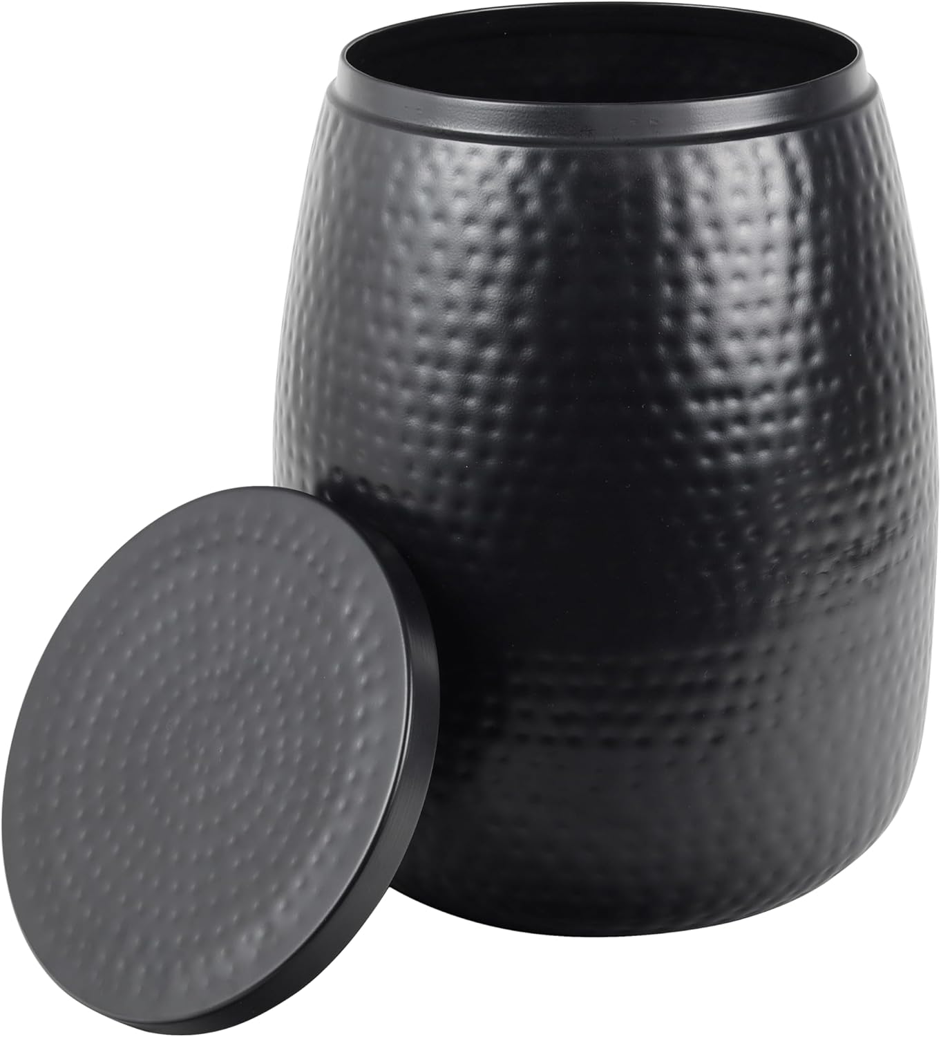 Eyely SSL2001A Estelle 15" Modern Rustic Hammered Metal Drum Storage Side Table with Lid, End Table for Decoration in Living Room, Bedroom, Bathroom, Matte Black