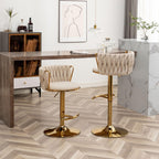 Riknuxi Velvet Bar Stools Set of 3, Counter Height Bar Chairs with Low Back, Gold Swivel Bar Stools for Kitchen Island, Pub (Beige)