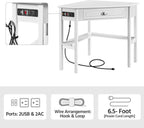 Yaheetech Home Office Furniture Set, L Shaped Computer Corner Desk with Outlets and USB Ports for Small Space, PU Leather Adjustable Chair Low Back Ribbed Armless Swivel White Desk Chair Set