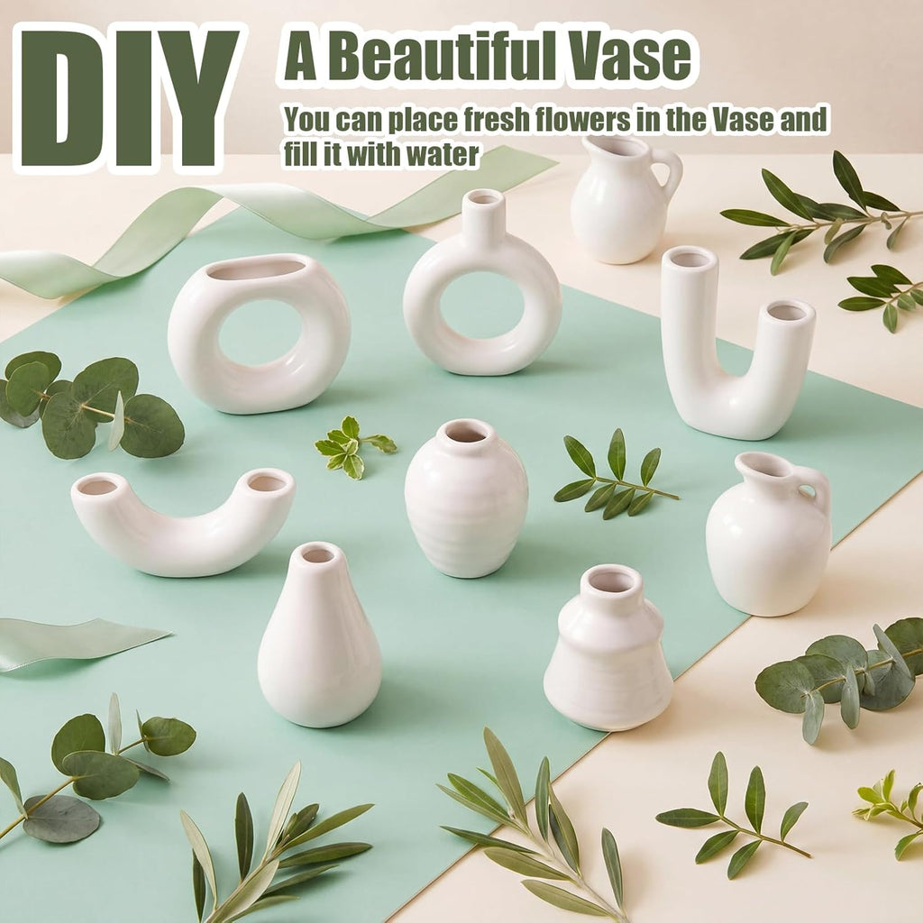 Hushee 8 Pcs Small White Ceramic Vase Fridge Magnets, 2.36 Inch Minimalist Nordic 3D Plant Magnets for Refrigerator, Modern Boho Cute Magnetic Mini Bud Decorative Vases for Kitchen Office Locker Decor