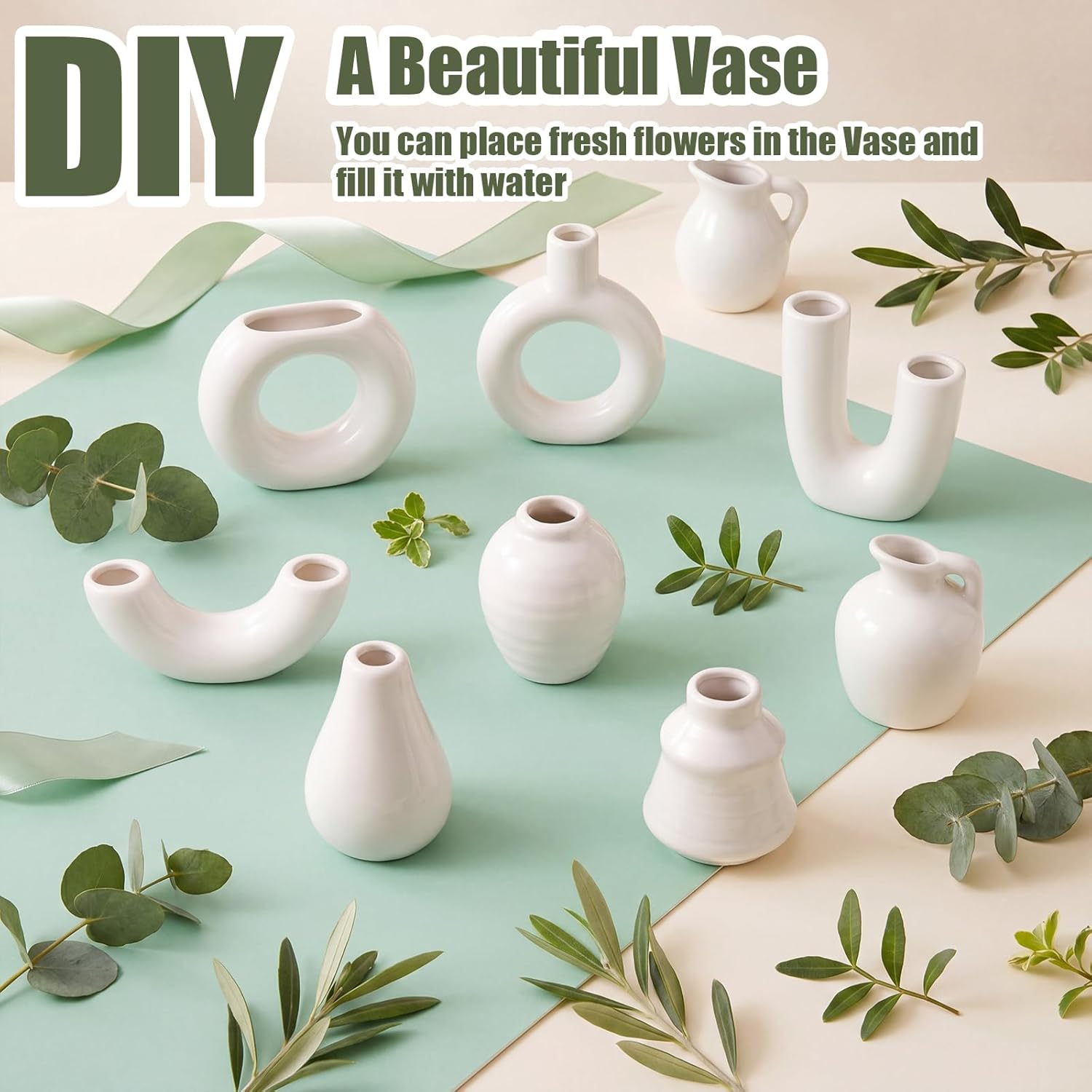 Hushee 8 Pcs Small White Ceramic Vase Fridge Magnets, 2.36 Inch Minimalist Nordic 3D Plant Magnets for Refrigerator, Modern Boho Cute Magnetic Mini Bud Decorative Vases for Kitchen Office Locker Decor
