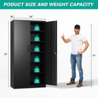 SISESOL Wide & Deep Metal Storage Cabinet with 2 Doors and 6 Shelves,72x36x18 Garage Storage Cabinet,Tall Black Locking Metal Cabinets with Lock,Steel Locked Cabinets for Home,Office,Garage,School