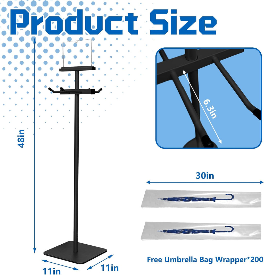 Montex Wet Umbrella Stand with Free 200 Plastic Umbrella Bags and Holder