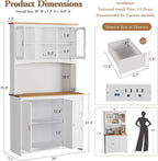 Garvee 71" Kitchen Pantry Cabinet with LED Lights & Charging Station, Farmhouse Kitchen Hutch Storage Cabinet with Countertop, 3 Drawers, 4 Doors, Adjustable Shelves for Dining Room, White