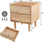 Uniclinens Nightstand with 2 Drawers Storage, 19" Modern Solid Rubberwood Bedside Table for Bedroom, Sofa Side Table End Tables Living Room, Natural