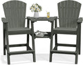 PLUUV Tall Adirondack Chairs Set of 2 with Double Connecting Trays, All Weather HDPE Bar Height Outdoor Chairs, Outdoor Adirondack Barstools with Umbrella Hole for Balcony, Patio, Backyard, Grey