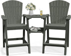 PLUUV Tall Adirondack Chairs Set of 2 with Double Connecting Trays, All Weather HDPE Bar Height Outdoor Chairs, Outdoor Adirondack Barstools with Umbrella Hole for Balcony, Patio, Backyard, Grey