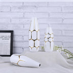 Ceramic Geometric Decorative Vase Set of 3, White and Gold Vases, Modern Home Decor Vases, Suitable for Living Room, Kitchen, Bedroom, Bathroom, Entryway Mantel, and TV Console Decor.