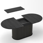 WILLIAMSPACE 70.86" Oval Extendable Dining Table with Striped Legs for 6 to 8, Modern Wooden Kitchen Table with Extension Leaves, Mid Century Dining Room Table, Easy Assemble (55.11"-70.86", Black)