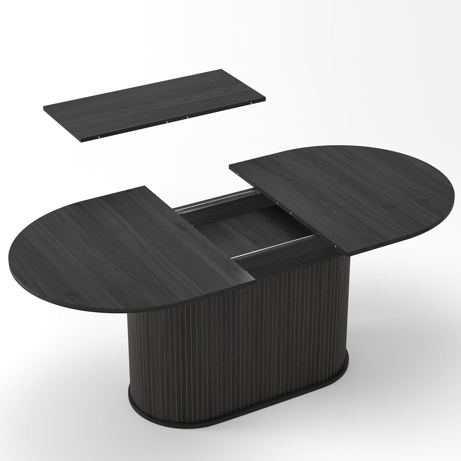 WILLIAMSPACE 70.86" Oval Extendable Dining Table with Striped Legs for 6 to 8, Modern Wooden Kitchen Table with Extension Leaves, Mid Century Dining Room Table, Easy Assemble (55.11"-70.86", Black)