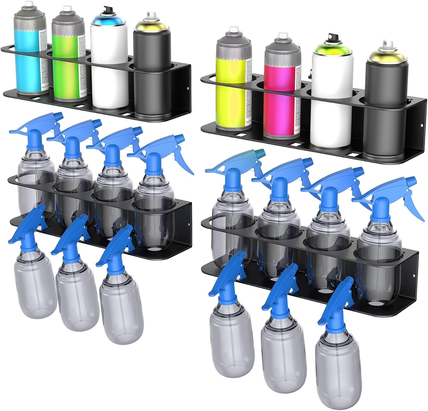 WALMANN Wall Mount Spray Bottle Holder, Metal Spray Can Storage Rack for Garage Workshop, Paint Aerosol Can Holder, Pack of 4
