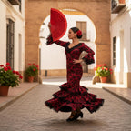 Hand Fans Foldable, Spanish Fan with Smooth Opening, Hand-Painted Dance Fans with Red Polka Dot Design on Cotton, Wooden Handle Foldable Fan for Flamenco Performances, Spanish