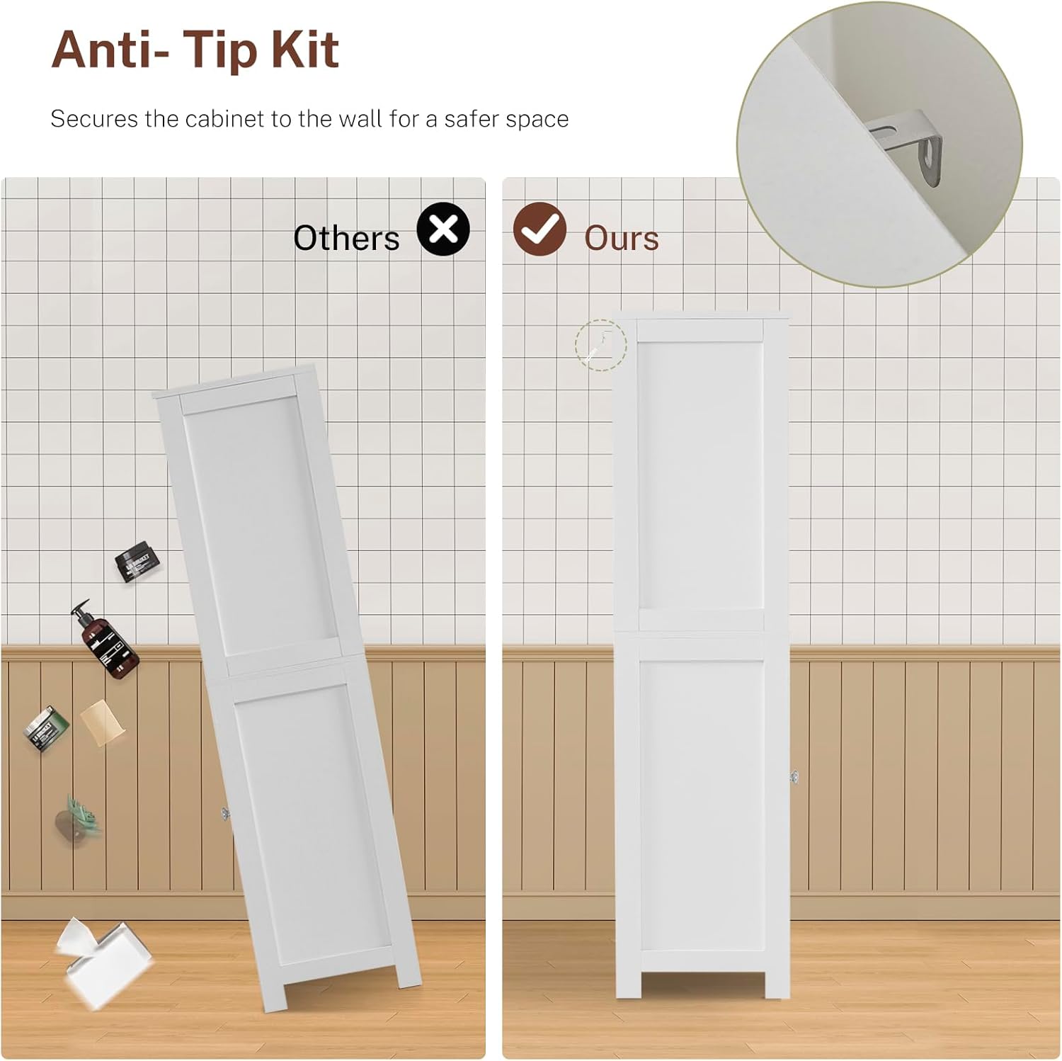 Iwell Tall Bathroom Cabinet, Storage Cabinet with Adjustable Shelves, Bathroom Storage Cabinet for Living Room, Dining Room, Entryway, White