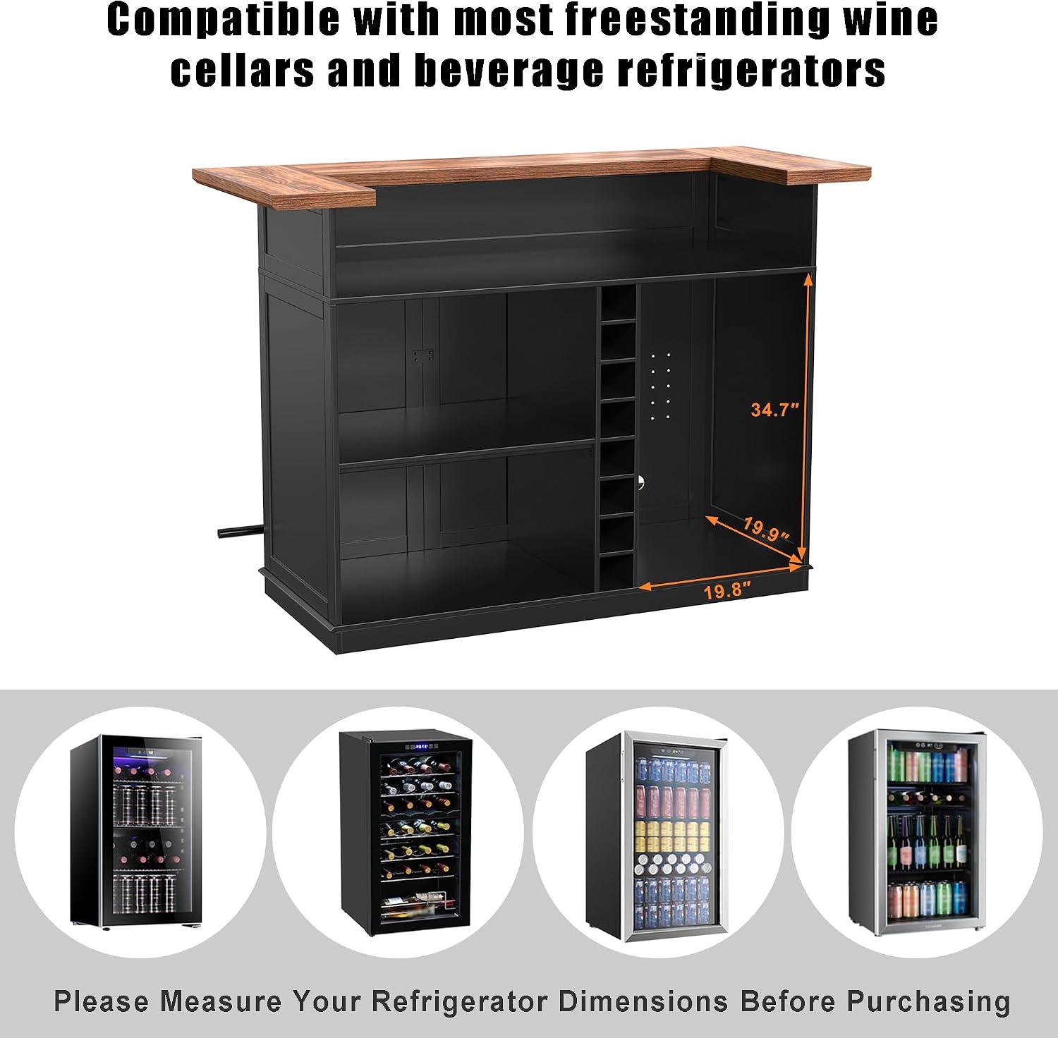 GDLF Home Bar Unit with Fridge Space, U-Shape Liquor Wine Cabinet, 63.1" Mini Bar Table with Storage for Basement or Living Room