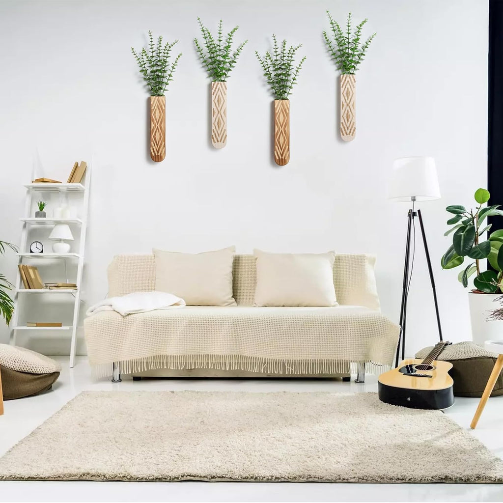 3 Pack Wood Wall Planter, Boho Wall Art for Entryway and Bathroom Decor, Modern Farmhouse Decor, Wall Decor Vase for Holding Fake Plants and Dried Flowers