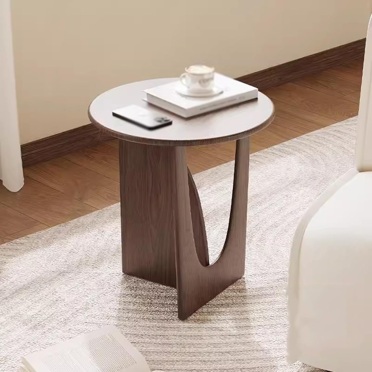 Rustic Solid Wood Corner End Table in Walnut - Perfect for Living Room Or Bedroom, Ideal Small Side Table for Coffee, Drinks, Snacks, and Tea Walnut Color