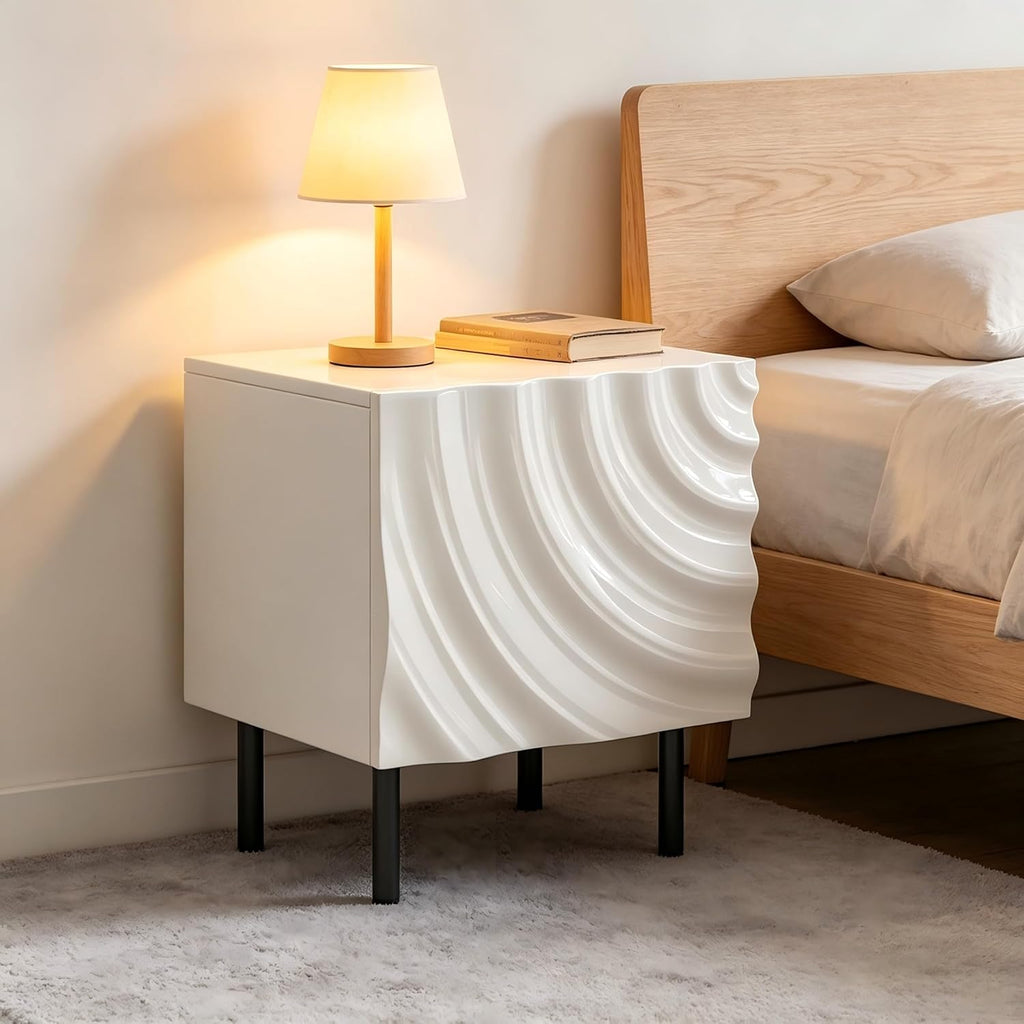 Nightstand Set of 2, Unique Design Side Table Set, Small Bedside Accent Table with Storage and 4 Metal Legs for Bedroom,Living Room and Small Spaces