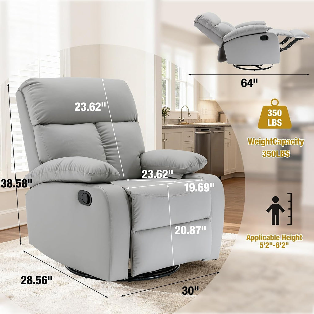 Swivel Rocking Recliner Chair with Thick Padded Armrests Comfortable Recliners Chairs for Small Spaces Living Room Bedroom Nursery