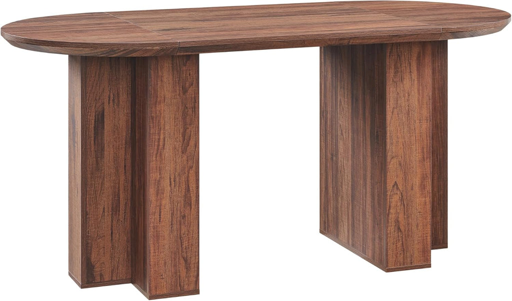 RedLemon 63" Oval Dining Table for 4-6 People, Wood Kitchen Table with Thick Stable T-Shaped Base & Curved Edge, Modern Dinner Table for Dining Room, Kitchen, Rustic Walnut