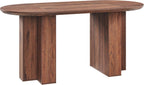 RedLemon 63" Oval Dining Table for 4-6 People, Wood Kitchen Table with Thick Stable T-Shaped Base & Curved Edge, Modern Dinner Table for Dining Room, Kitchen, Rustic Walnut