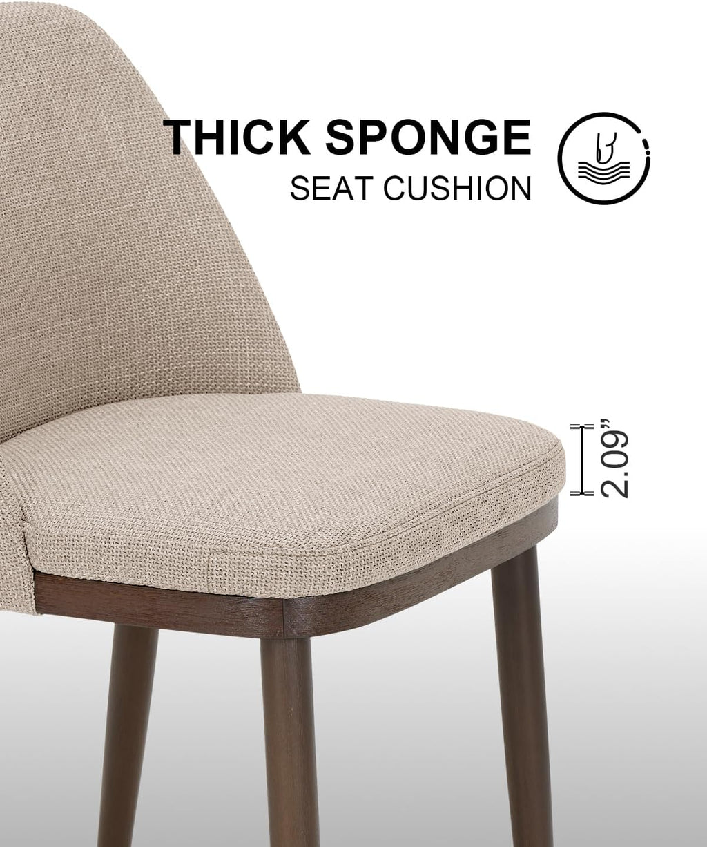 Upholstered Dining Chairs Set of 4 - Modern Dining Room Chairs, Mid-Back Restaurant Kitchen Chairs with Wooden Legs, Camel