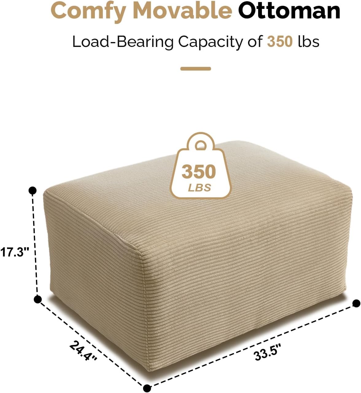 VINGLI Movable Ottoman for Corduroy Cloud Sectional Couches,Khaki