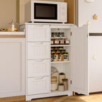 Gizoon Small Pantry Storage Cabinet with Door and Shelves, 33'' Kitchen Pantry Freestanding Wooden Bathroom Storage Cabinet with 4 Drawers for Kitchen and Dining Room, White, Painted