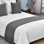 Geometry Bed Runners Queen Size Solid Grey Bed Scarf with Tassel Boho Knit Bed Runner Scarves Decorative for Bedroom Home Hotel (91x24 Inches, 1 Piece)