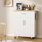 Shintenchi Kitchen Island cart with Storage, Portable Bar Cabinet on Wheels, Rolling Microwave Cart Side Table with Workstation for Kitchen, Dinning Room, White