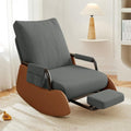 JPBSTO Rocking Chair Nursery, Upholstered Glider Rocking Chair with Side Pocket and Adjustable High Backrest, Foldable Rocker Recliner with Footrest Perfect for Living Room Bedroom, Deep Grey