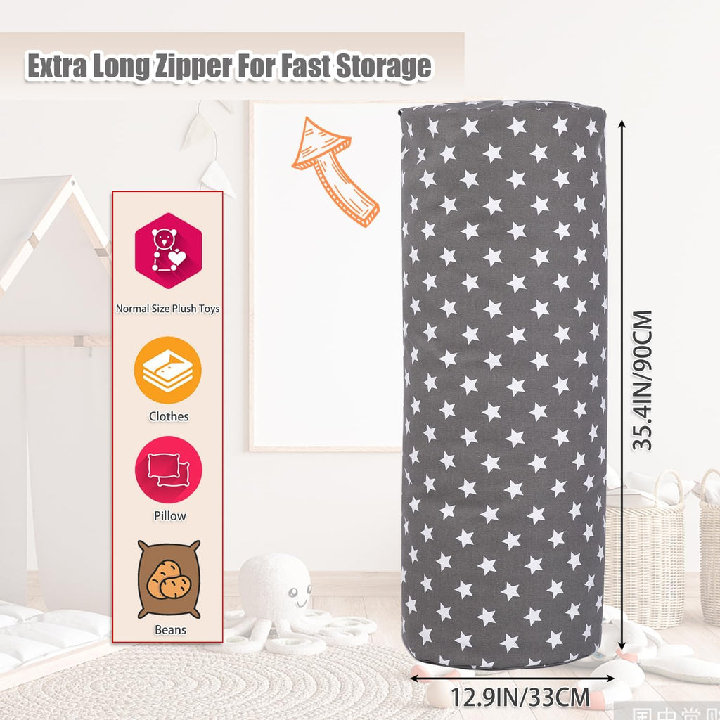 Stuffed Animal Storage Bean Bag Chair Cover (No Filler), Cylinder Plush Toy Storage Stuff and Sit Seat for Kids Boys and Girls, Canvas Large Soft Sit & Play Sofa with YKK Zipper