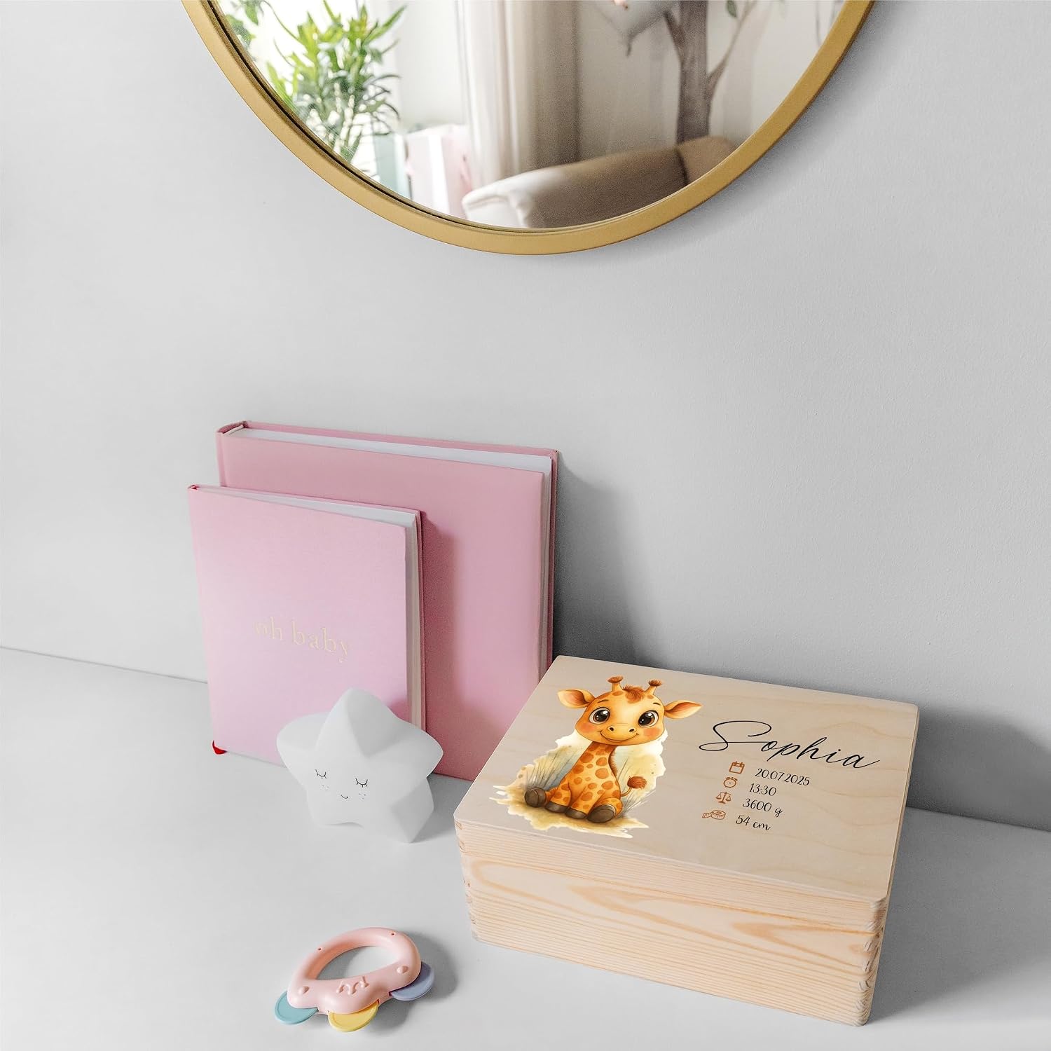 Creative Deco Personalized Wooden Baby Memory Box Storage Box - Giraffe | 11.8x7.87x5.51in (+-0.5) | Hinged Lid Engraving | Unpainted Gift Box