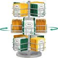 EsLuker.ly Tea Bag Holder Organizer for Counter, 3 Tier Metal Silver | Teabag Storage Rack, Spinning Carousel Packet Display Stand, Tea Organizer Station with Easy Access for Kitchen Office