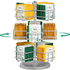 EsLuker.ly Tea Bag Holder Organizer for Counter, 3 Tier Metal Silver | Teabag Storage Rack, Spinning Carousel Packet Display Stand, Tea Organizer Station with Easy Access for Kitchen Office