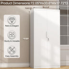 GREATMEET Metal Garage Storage Cabinet with 2 Doors and Shelves - 72" x 34" x 18" Steel Lockable File Cabinet, White Locking Tool Cabinets for Office Home Garage Gym School