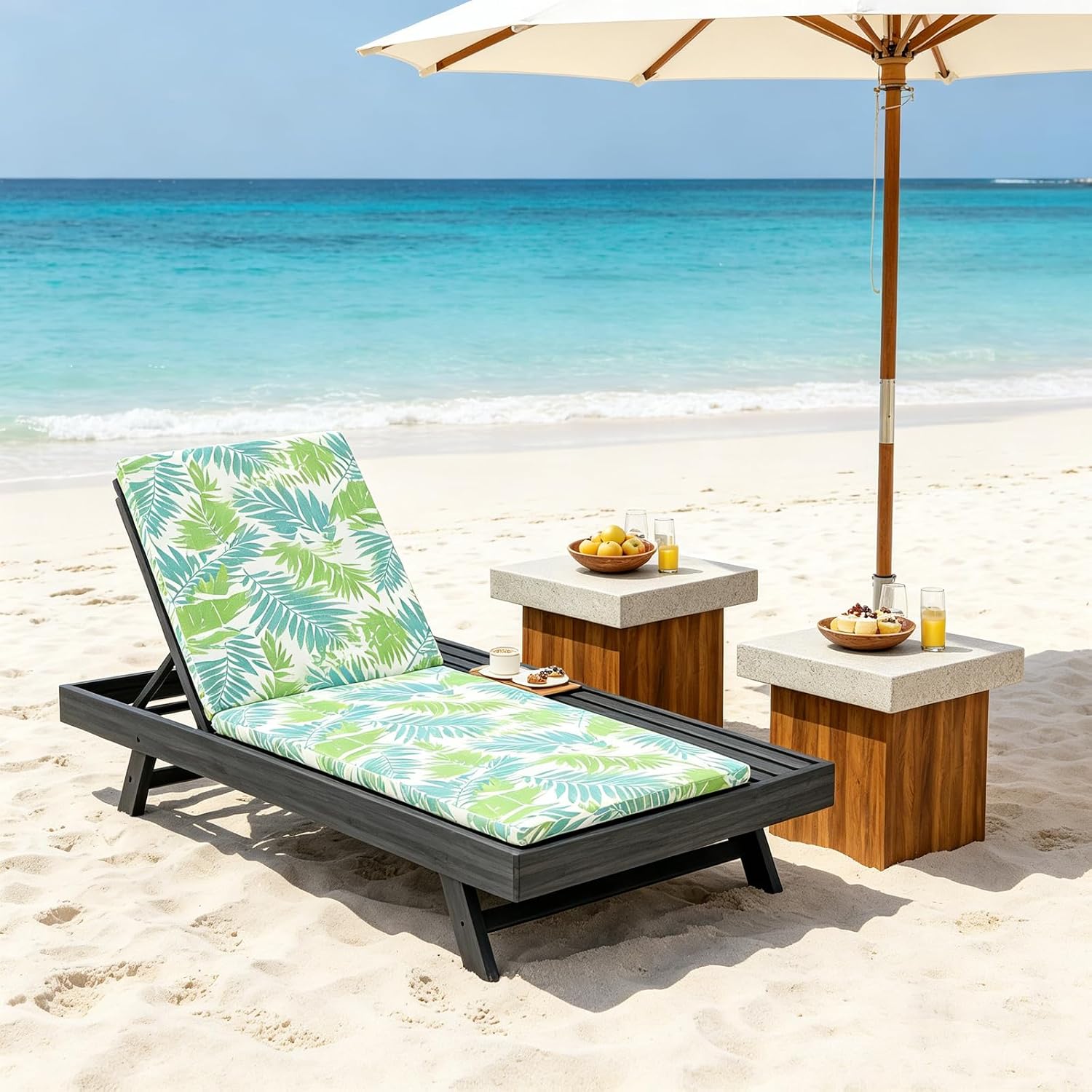 Lounge Chairs for Poolside- Adjustable Outdoor Chaise Lounge Chair with Cushion, Acacia Timber Patio Sun Lounger, Poolside Reclining Lounge Chair(Size:Green,Color:A)