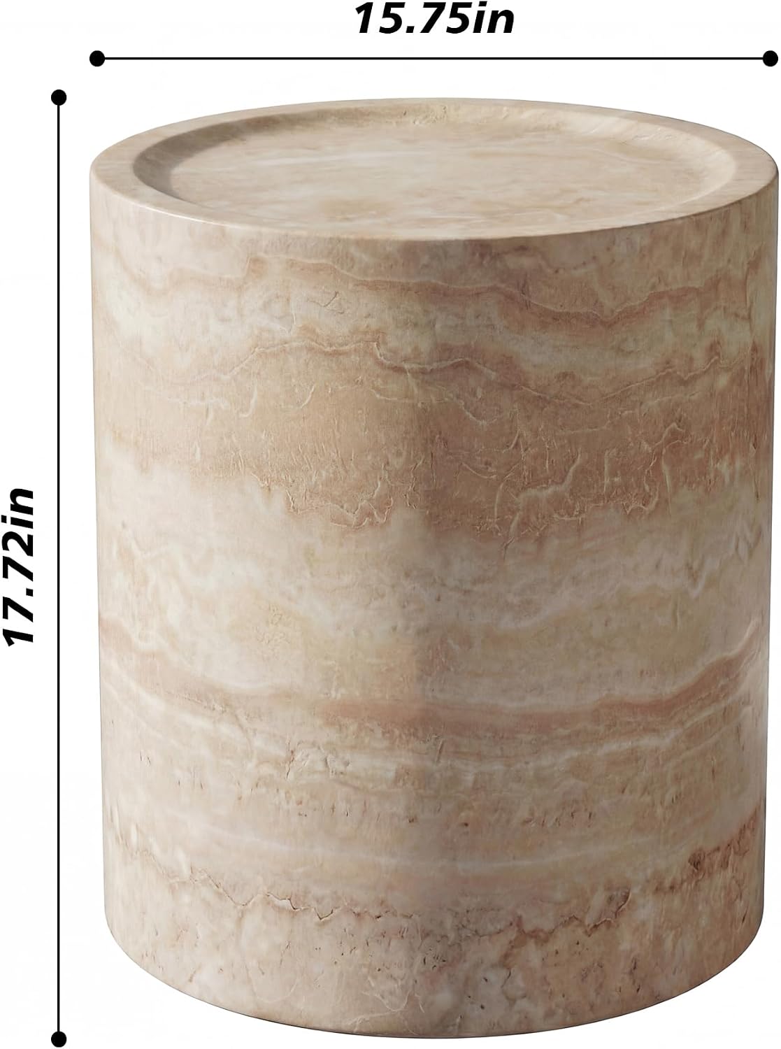 Marble-Effect Cylindrical Side Table Lightweight Fiberglass & Resin Accent Table End Table for Living Room Nightstand for Bedroom Small Drink Table for Corner Spaces (15.75'' Single, Cream)