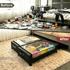Under Bed Storage with Wheels, 2Pack 50L Under Bed Containers with Clear Lids, Dust Protection Underbed Bins for Clothes, Shoes, Space-Saving Organizer for Bedroom/Dorm, Black and Grey