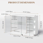 Gurexl 47.2" W Glass Display Cabinet with 3-Color LED Lights, 5-Tier Lockable Curio Cabinet with Human Body Sensor & Charging Station, Display Case for Collectibles, Living Room, Kitchen, White