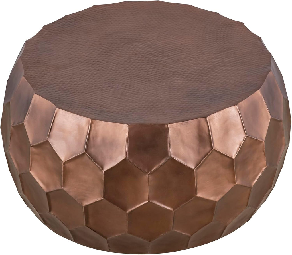 Round Aluminum Material 32" Coffee Table and 21" Height End Table Set 2PC Tables with Glossy Diamond Patterned Base Copper