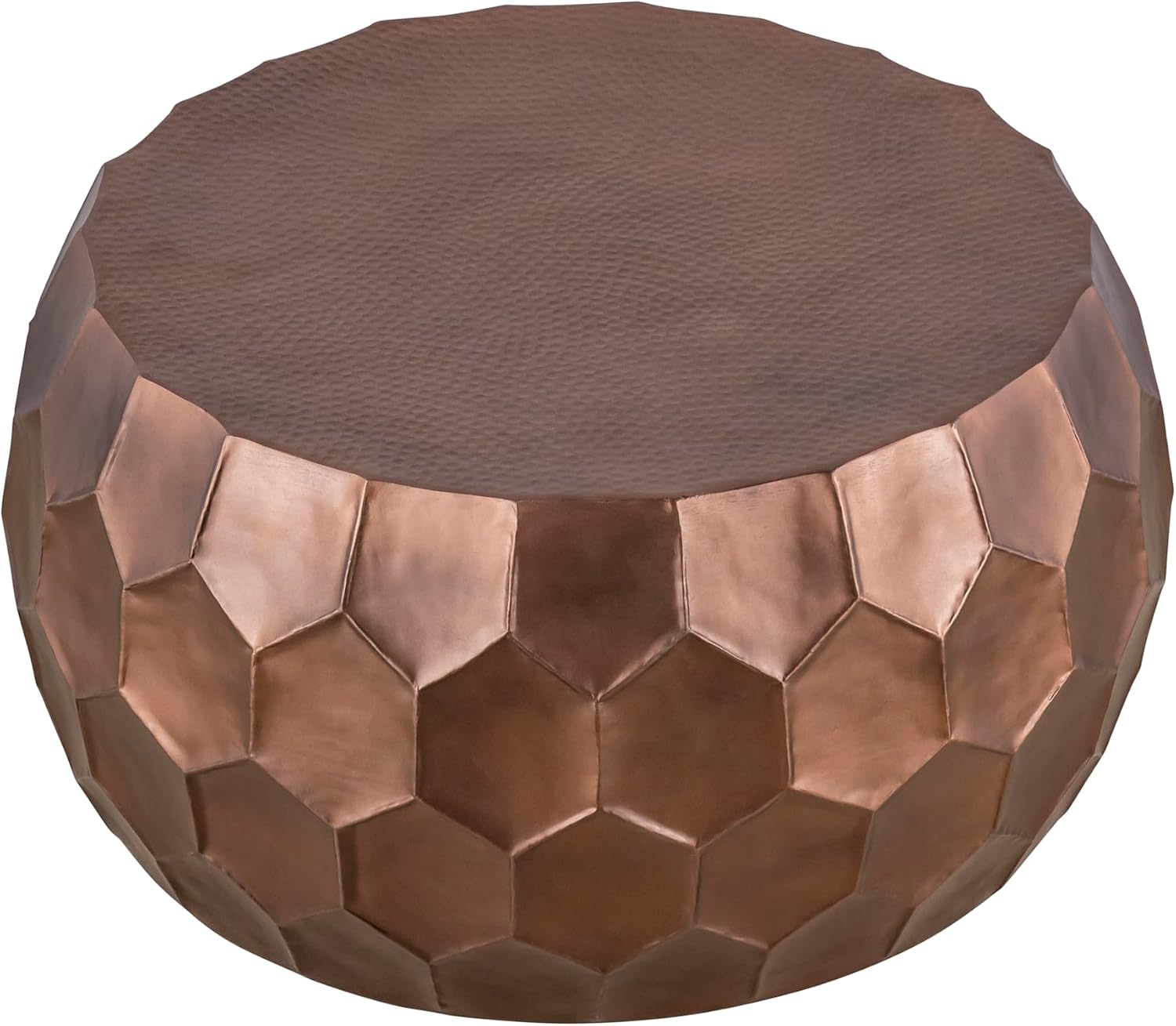 Round Aluminum Material 32" Coffee Table and 21" Height End Table Set 2PC Tables with Glossy Diamond Patterned Base Copper