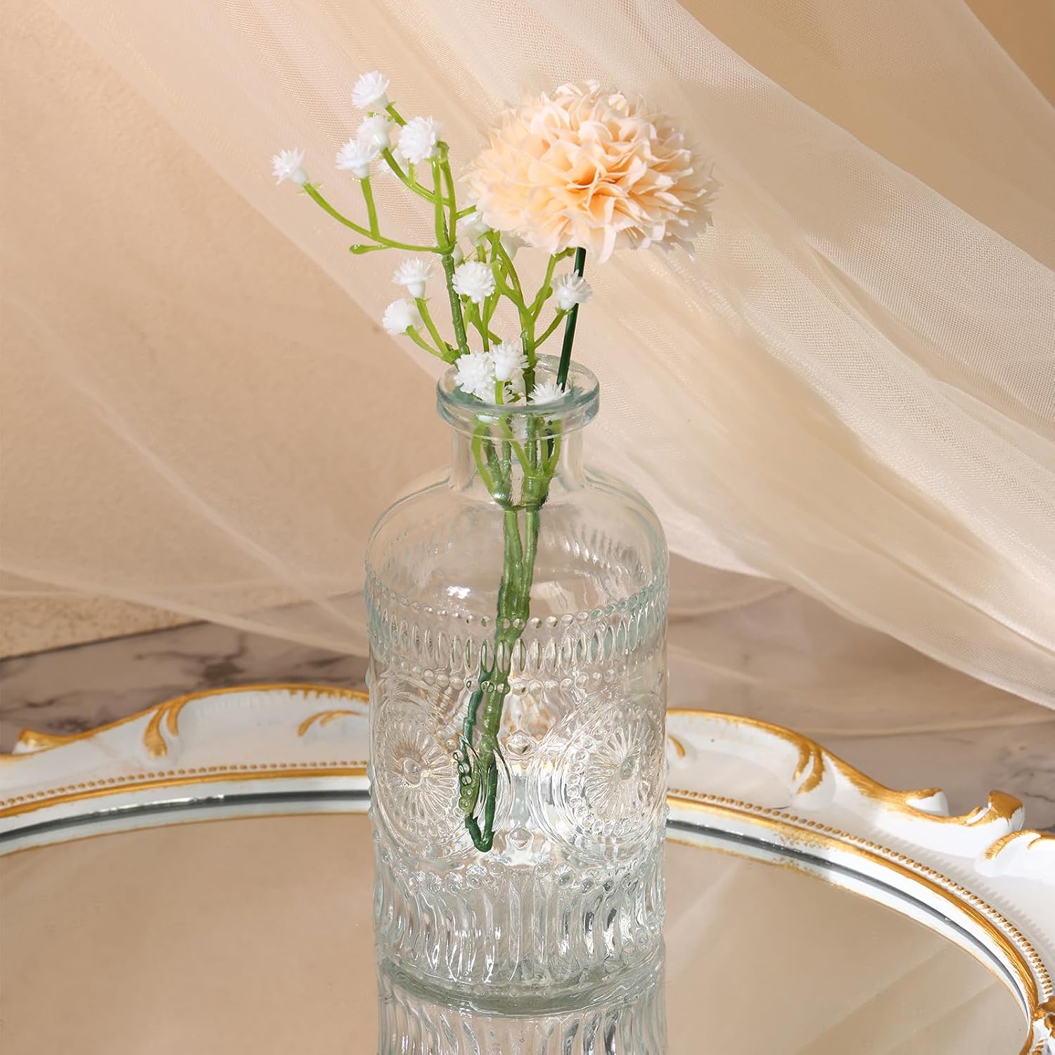Fixwal Set of 5 Bud Vases, Small Vase for Flowers, Glass Vase for Home Decor, Wedding Decorations, Clear Flower Vases for Centerpieces, Vintage Vase for Home Decor