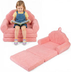 Costzon Convertible Kids Couch, 2-in-1 Soft Fold Out Toddler Couch Chair with Fabric Cover for Boys Girls, Toddler Chair Comfy, Kids Furniture for Playroom, Gift for Birthday, Christmas (Shell,Pink)