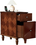 KEIKI Narrow End Table with USB Ports & Outlet, Wooden 2 Drawer Sofa Side Table, Small Corner Nightstand Bedside Tables, Coffee Drink Table for Living Room & Bedroom, Easy Assembly, Brown