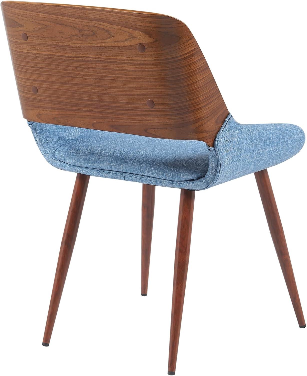 Armen Living Panda Mid-Century Upholstered Dining Chair in Walnut Finish with Light Blue Fabric Seat