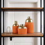 Orange Gold Ceramic Vase 3-Piece Set, Modern Geometric Decorative Vases, Small Ceramic Vases for Home Decor, Suitable for Dining Table, Shelf, Entryway Table, Fireplace, and Foyer Table Decor.